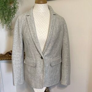 Ann Taylor LOFT Herringbone Plaid Knit Single Breasted Blazer Jacket Gray 10P